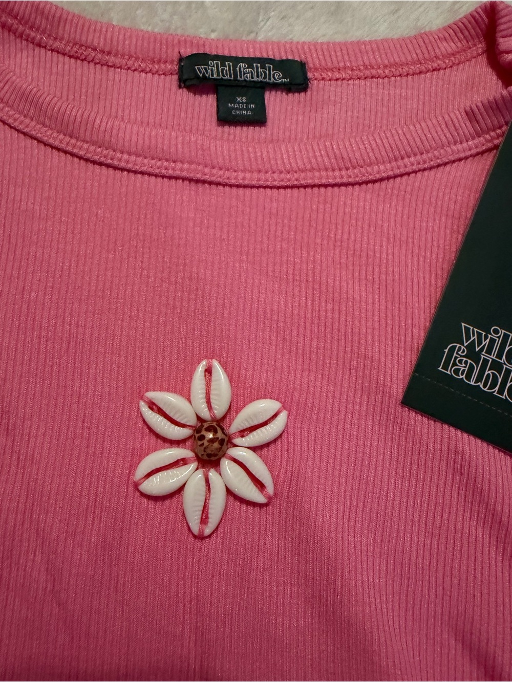 wild fable Pink Ribbed Tank with Shell Flower Accent - Picture 4 of 5